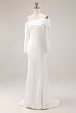 White Off the Shoulder Mermaid Satin Wedding Dress