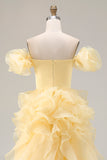 Yellow A-Line Off The Shoulder Prom Dress With Ruffles