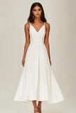 White Ruched A Line Spaghetti Straps Party Dress
