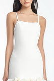 White Bodycon Spaghetti Straps Mini Dress With 3D Flowers