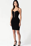Black Satin Bodycon Spaghetti Straps Mini Dress