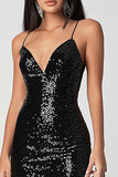 Sparkly Spaghetti Straps Bodycon Little Black Dress