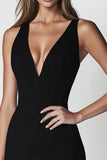 Black Sheath V-Neck Satin Mini Dress