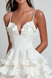 Stylish Ruffled Tiered White Graduation Dress