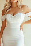 Off The Shoulder Mermaid White Maxi Dress With Slit