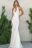 White V Neck Satin Maxi Dress