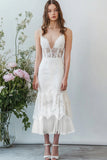 White Spaghetti Straps Lace Graduation Dress