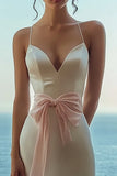 White A Line Satin Bow Maxi Dress With Slit