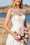 White A Line Floral Long Wedding Dress