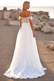 Boho White Off the Shoulder Wedding Dress with Appliques