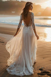 White Long Sleeve Wedding Dress With Appliques