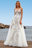 White Floral Tulle Wedding Dress with Appliques
