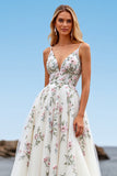 White Floral Tulle Wedding Dress with Appliques