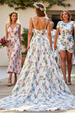 White Floral Spaghetti Straps A Line Wedding Dress