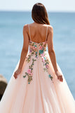 Floral Blush A Line Wedding Dress with Appliques