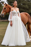 Off The Shoulder White Wedding Dress with Appliques