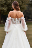 Off The Shoulder White Wedding Dress with Appliques