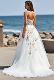 Floral A Line White Wedding Dress with Appliques
