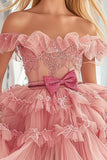 Off The Shoulder Blush A Line Homecoming Dress with Appliques