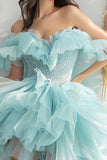 Green Tiered A Line Homecoming Dress with Beading