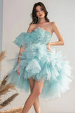 One Shoulder Green Tiered A Line Homecoming Dress with Ruffles