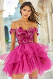 Off The Shoulder Fuchsia A Line Homecoming Dress with Flowers
