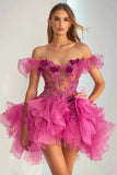 Pink Off The Shoulder A Line Homecoming Dress with Appliques