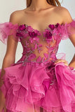 Pink Off The Shoulder A Line Homecoming Dress with Appliques