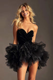 Ruffled Strapless Tiered Black Homecoming Dress
