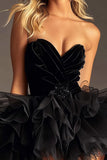 Ruffled Strapless Tiered Black Homecoming Dress