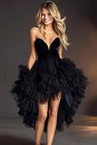 Strapless Black Ruffled High-Low Homecoming Dress