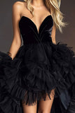 Strapless Black Ruffled High-Low Homecoming Dress