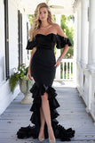 Off The Shoulder Mermaid High Low Black Tie Dress