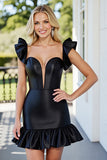 Ruffled Sheath Spaghetti Straps Little Black Dress