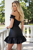 Ruffled Sheath Spaghetti Straps Little Black Dress