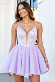 Lilac Corset Spaghetti Straps A Line Homecoming Dress with Sequins