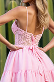 Pink Appliqued A Line Short Homecoming Dress