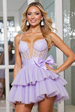 Lilac Corset Appliqued A Line Homecoming Dress with Bow