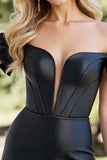 Off The Shoulder A Line Black Homecoming Dress with Ruffles