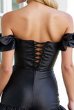 Off The Shoulder A Line Black Homecoming Dress with Ruffles