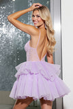 Lilac Corset A Line Tiered Appliqued Homecoming Dress