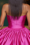 Strapless Fuchsia Satin Homecoming Dress with 3D Flowers