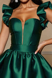 Dark Green Ruffle Sleeve Satin Homecoming Dress