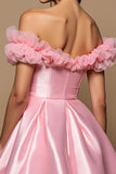 Satin Pink A Line Off The Shoulder Homecoming Dress
