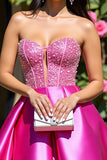 Beaded Satin Fuchsia Strapless Homecoming Dress