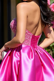 Beaded Satin Fuchsia Strapless Homecoming Dress