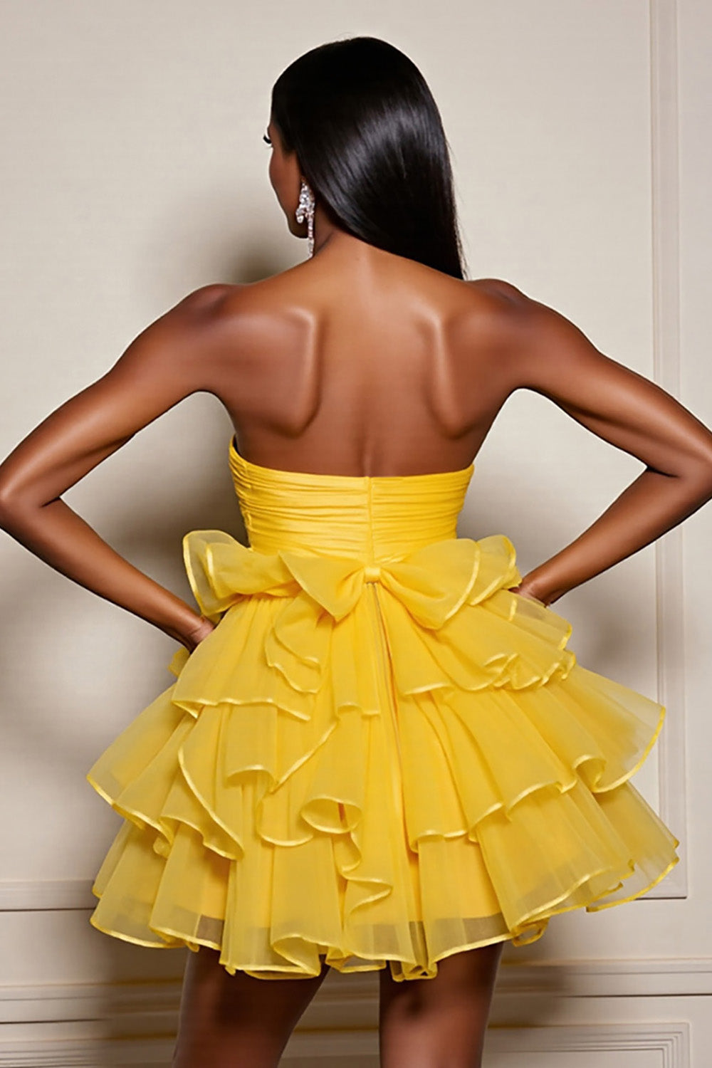Berylove Women Strapless Homecoming Dress Tiered Ruched Yellow A Line Cocktail Dress, Yellow / US8 Berylove Women Strapless Homecoming Dress Tiered Ruched Yellow A Line Cocktail Dress, Yellow / US8