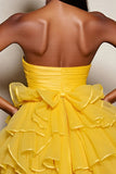 Yellow A Line Tiered Strapless Homecoming Dress
