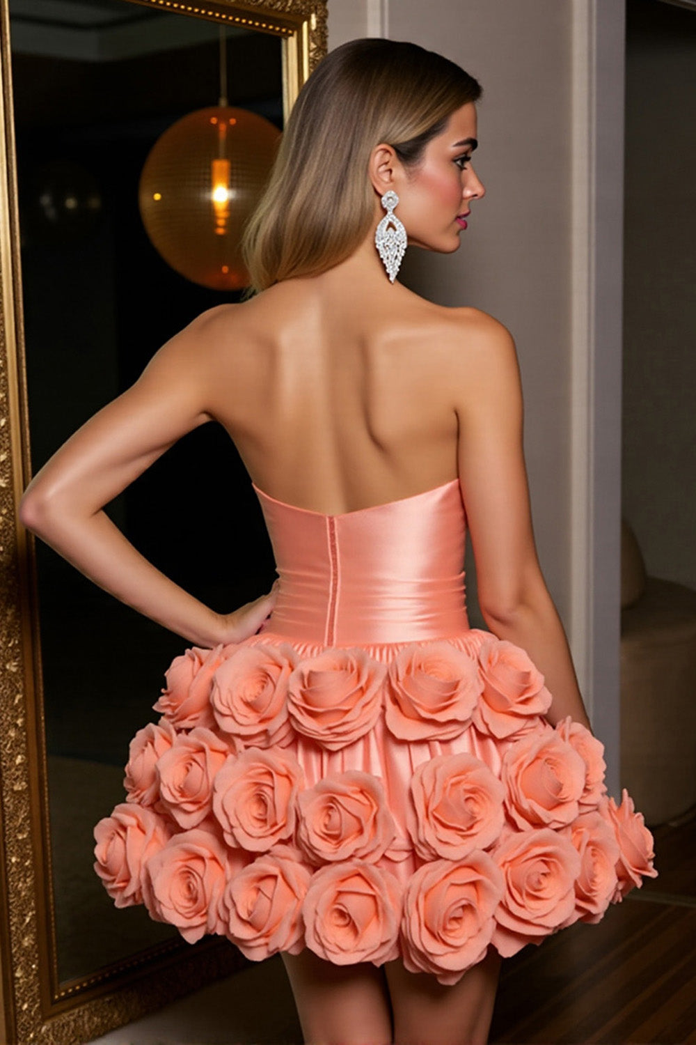 Berylove Women Strapless Homecoming Dress Orange Satin A Line Cocktail Dress with 3D Flowers, Orange / US22W Berylove Women Strapless Homecoming Dress Orange Satin A Line Cocktail Dress with 3D Flowers, Orange / US22W