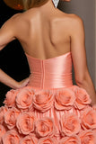 Orange Strapless Homecoming Dress with 3D Flowers